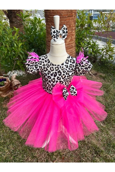 Kız Çocuk Leopar Desenli Tüllü Kabarık Abiye Elbise - 4