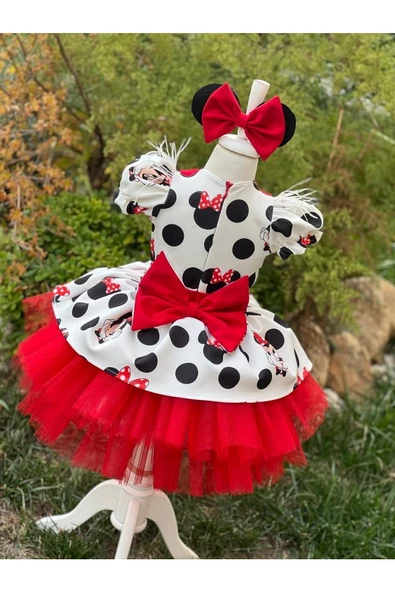 Kız Çocuk Miki Mickey Mouse Kırmızı Tüllü Kabarık Elbise - 6