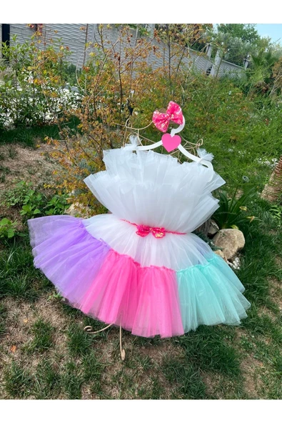 Kız Çocuk Kabarık Tüllü Renkli Abiye Elbise - 2