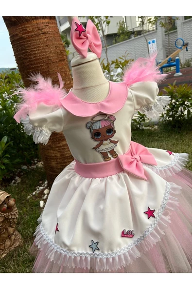 Kız Çocuk Lol Bebek Beyaz Kabarık Tasarım Elbise - Resim 2