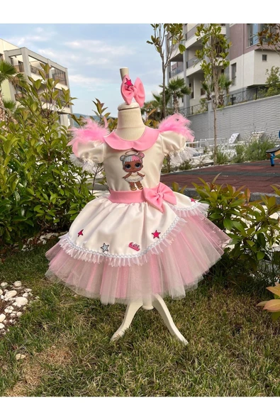 Kız Çocuk Lol Bebek Beyaz Kabarık Tasarım Elbise - Resim 3