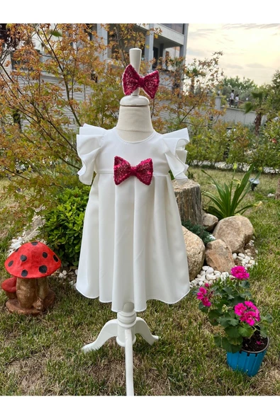 Kız Çocuk Pileli Beyaz Elbise - 3