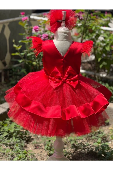 Kız Çocuk Kırmızı Kabarık Abiye Elbise - 8