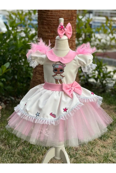 Kız Çocuk Lol Bebek Beyaz Kabarık Tasarım Elbise - Resim 4