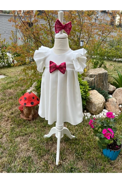 Kız Çocuk Pileli Beyaz Elbise - 2