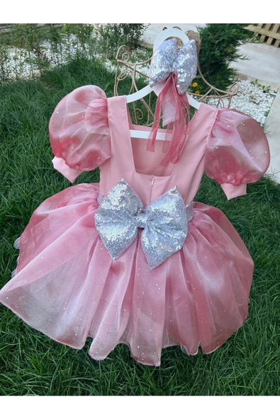 Kız Çocuk Pudra Pembe Kabarık Tüllü Abiye Elbise - 2