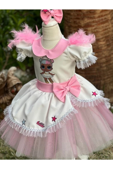 Kız Çocuk Lol Bebek Beyaz Kabarık Tasarım Elbise - Resim 5