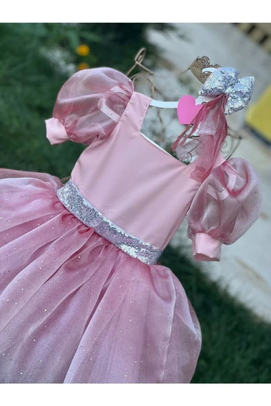 Kız Çocuk Pudra Pembe Kabarık Tüllü Abiye Elbise - 6