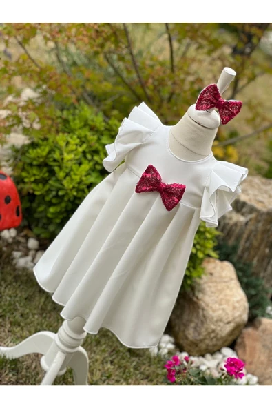 Kız Çocuk Pileli Beyaz Elbise - 4