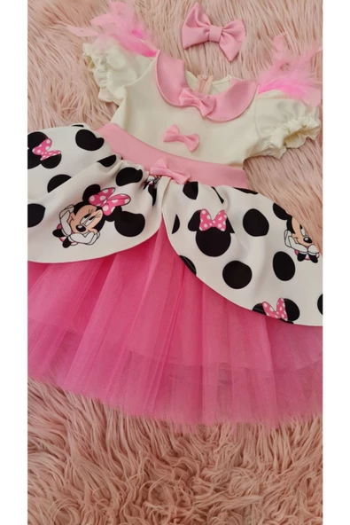 Kız Çocuk Mickey (miki) Mouse Kabarık Pembe Tüllü Elbise - 2