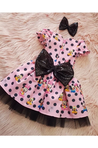 Kız Çocuk Miki Mickey Mouse Pembe Tüllü Kabarık Elbise - 4
