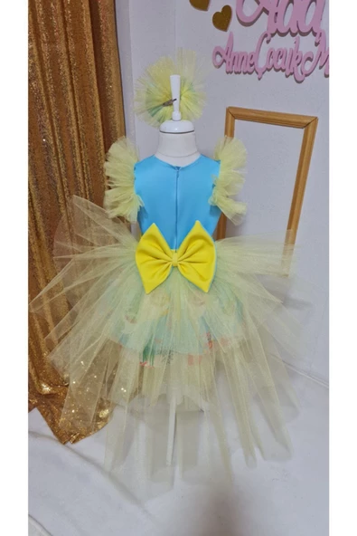 Kız Çocuk Baby Shark Desenli Kabarık Kuyruklu Elbise - 3