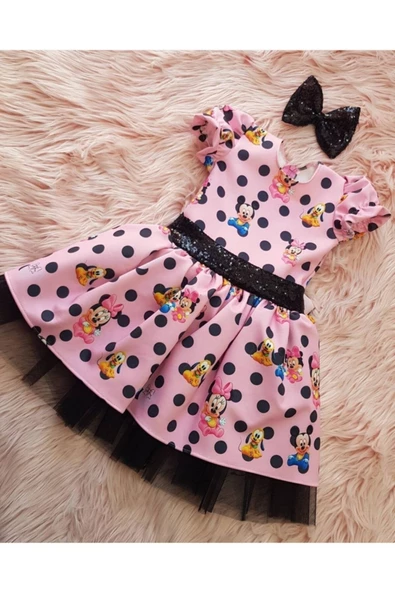 Kız Çocuk Miki Mickey Mouse Pembe Tüllü Kabarık Elbise - 5
