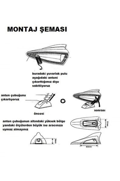 Teknotik Balık Sırtı Köpek Balığı Balina Gerçek Anten Siyah - Resim 3