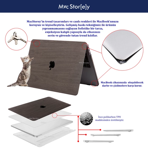 Macbook Pro Kılıf 13inç Wood01 (2016/2019 yılı Cihazı) A1706 A1708 A1989 A2159 ile Uyumlu - 12