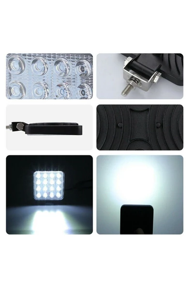 Teknotik 16 Led Kare Off Road Traktör Tir Kamyon Sis Fari Sis Lambasi Çalisma Lambasi Projektör 12-24 - 4