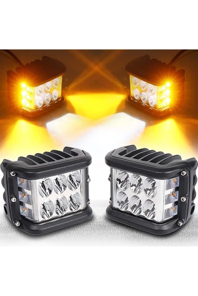 Teknotik 2 Adet Off Road 45w 12 Led 10cm Beyaz Turuncu Çakarlı Kare Sis Farı Çalışma Lambası Hi-tech