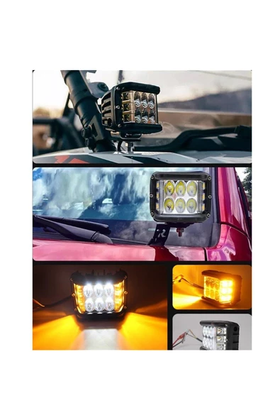 Teknotik 1 Adet Off Road 45w 12 Led 10cm Beyaz Turuncu Çakarlı Kare Sis Farı Çalışma Lambası Hi-tech