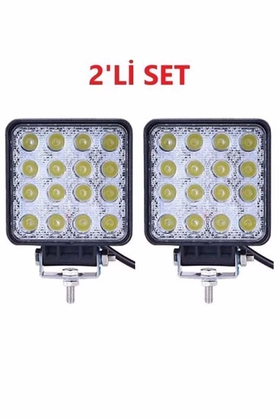 Teknotik Off Road Sis Farı - Lamba 16 Led Kare Çalışma Lambası 2 Adet