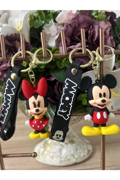 Teknotik 3D Minnie Ve Mickey Mouse Çift Anahtarlık Büyük Boy Ve Çanta Aksesuarı 2 adet - 2