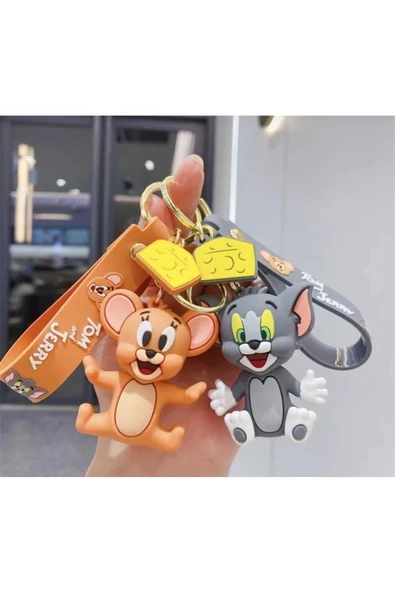 Teknotik Yeni Lüks Üç Boyutlu Silikon Tom&jerry Çift Anahtarlık Çanta Aksesuarı Ve Çocuk Oyuncağı - 3
