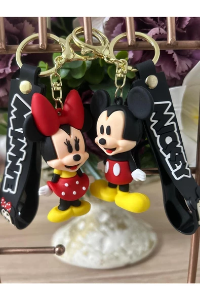 Teknotik 3D Minnie Ve Mickey Mouse Çift Anahtarlık Büyük Boy Ve Çanta Aksesuarı 2 adet