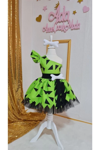 Kız Çocuk Yeşil Çakıl Çakmaktaş Taşdevri Kostüm Elbise - 4