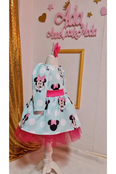 Kız Çocuk Minnie Mickey Mouse Desenli Tüllü Kabarık Elbise - 4