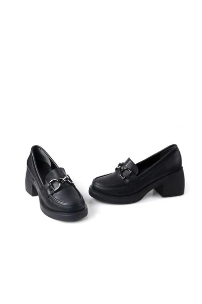 Papuçccity Fendii 03038 Kadın Günlük Topuklu Loafer Ayakkabı - 4