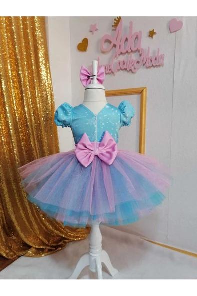 Mavi Pembe Tüllü Kabarık Karlar Kraliçesi Elbise - Resim 3