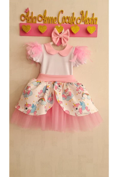 My Little Pony Unicorn Desenli Kabarık Bebe Yaka Elbise - 4