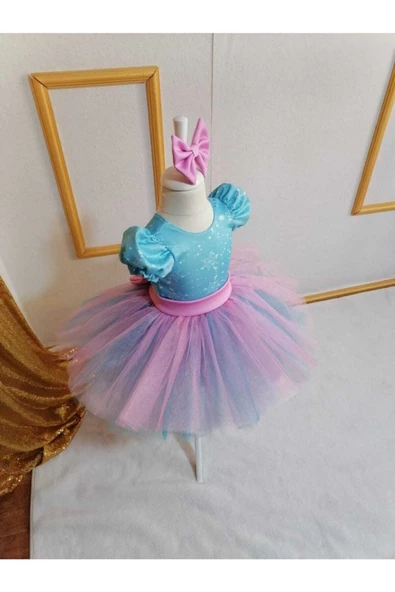 Mavi Pembe Tüllü Kabarık Karlar Kraliçesi Elbise - Resim 2