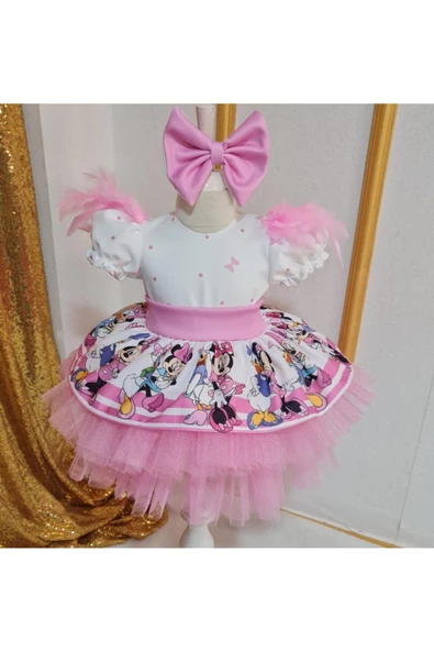 Kız Çocuk Minnie Miki Mouse Tüllü Kabarık Elbise