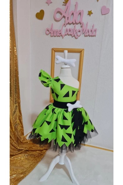 Kız Çocuk Yeşil Çakıl Çakmaktaş Taşdevri Kostüm Elbise - 3