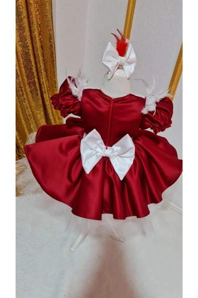 Kız Çocuk Kabarık Tüllü Kırmızı Yılbaşı Konsept Elbise - 3