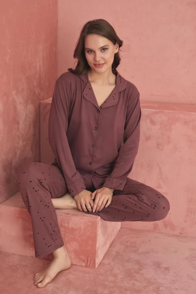ELİZ 1203-12 BAYAN BAMBOO DESENLİ DÜĞMELİ PİJAMA TAKIMI