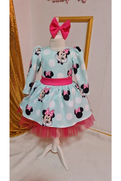 Kız Çocuk Minnie Mickey Mouse Desenli Tüllü Kabarık Elbise - 3