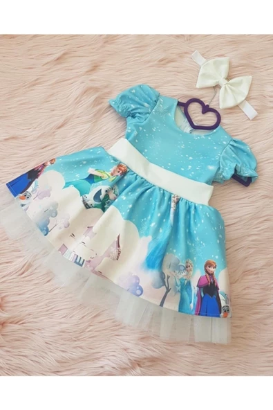 Elsa Karlar Kraliçesi Kabarık Mavi Elbise - 2