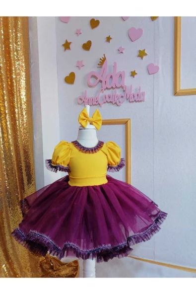 Kız Çocuk Mor Tüllü Kabarık Tasarım Abiye Elbise - 4