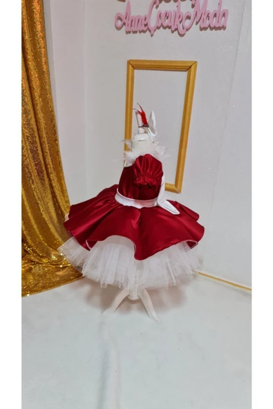 Kız Çocuk Kabarık Tüllü Kırmızı Yılbaşı Konsept Elbise - 2