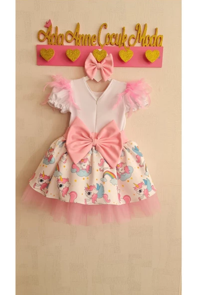 My Little Pony Unicorn Desenli Kabarık Bebe Yaka Elbise - 3