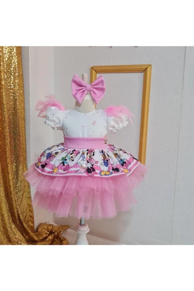 Kız Çocuk Minnie Miki Mouse Tüllü Kabarık Elbise - 2
