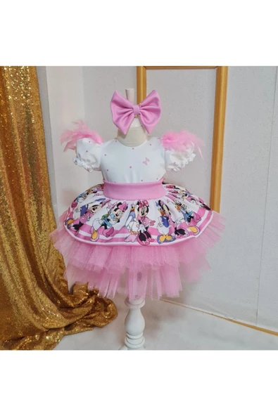 Kız Çocuk Minnie Miki Mouse Tüllü Kabarık Elbise - 3