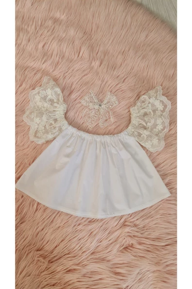 Kız Çocuk Siyah Beyaz Dantel Detaylı Bluz Set - 3