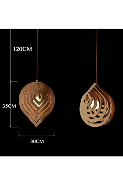HÜMAModern Tasarım Doğal Ahşap Mdf 3d Lazer Kesim Rustik Salon Avize - 5