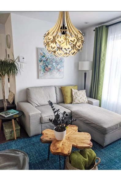 hü ma tasarım ve aksesuarV Kare Aydınlatma Modern Tasarım Globe Küre Doğal Ahşap Mdf 3d Lazer Kesim Rustik Salon Avize - Resim 4