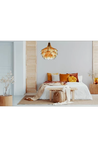 hü ma tasarım ve aksesuarPalmiye Modern Aydınlatma Tasarım Globe Küre Doğal Ahşap Mdf 3d Lazer Kesim Rustik Salon Avize - 3