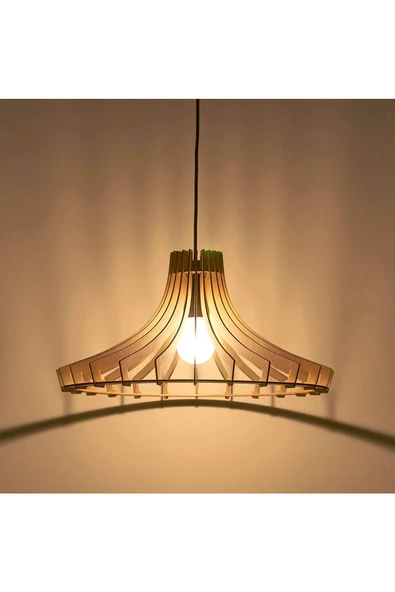 hü ma tasarım ve aksesuarWindy Modern Tasarım Doğal Ahşap Mdf 3d Lazer Kesim Rustik Salon Avize - 2