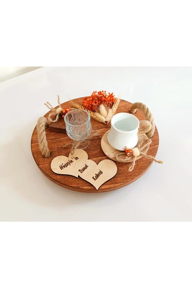 hü ma tasarım ve aksesuarKişiselleştirilebilir İsme Özel Retro Rustik Ahşap Eskitme Söz Nişan Kahve Sunum Damat Kahve Tepsisi - 5
