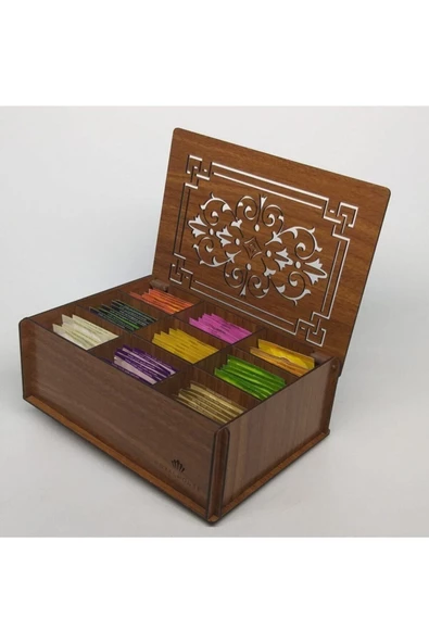 hü ma tasarım ve aksesuarDoğal Ahşap Çay Kutusu 9 Bölmeli Kapaklı Poşet Bitki Çayı Saklama Kabı (tea Box) - 3